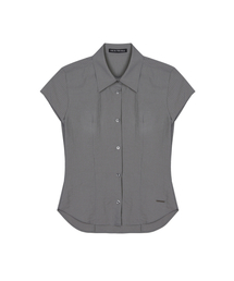 CAP SLEEVE STRIPE SHIRT_CHARCOAL