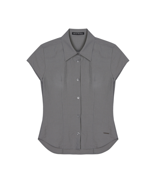 NICK&NICOLE(ニックアンドニコール)の「CAP SLEEVE STRIPE SHIRT_CHARCOAL(シャツ/ブラウス・レディース・その他・FREE)」の1枚目の写真
