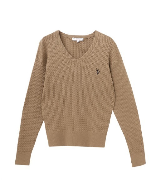 Pierrot(ピエロ)の「U.S.POLO ASSN. Vネックケーブルニット(ニット/セーター・レディース・ネイビー/オフホワイト/杢グレー/レッド系その他/ブラウン系その他・M/LL/L)」の12枚目の写真