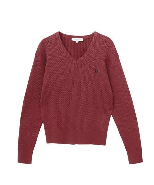 Pierrot(ピエロ)の「U.S.POLO ASSN. Vネックケーブルニット(ニット/セーター・レディース・ネイビー/オフホワイト/杢グレー/レッド系その他/ブラウン系その他・M/LL/L)」の14枚目の写真