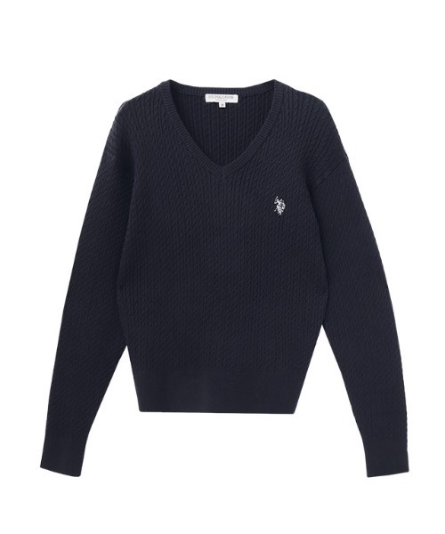 Pierrot(ピエロ)の「U.S.POLO ASSN. Vネックケーブルニット(ニット/セーター・レディース・ネイビー/オフホワイト/杢グレー/レッド系その他/ブラウン系その他・M/LL/L)」の18枚目の写真