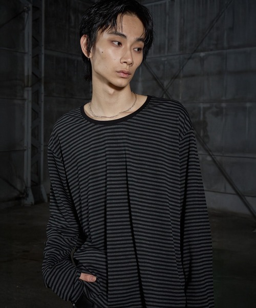 LANDNESS（ランドネス）の「【LANDNESS/ランドネス】U-Neck Finger-Hole Border L/S TEE/UネックフィンガーホールボーダーロングスリーブTEE（Tシャツ/カットソー・メンズ・ブラック/レッド/ホワイト・L/M/S）」の7枚目の写真