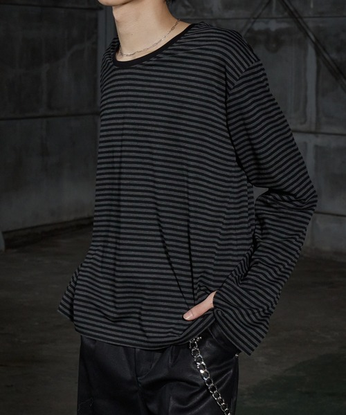 LANDNESS（ランドネス）の「【LANDNESS/ランドネス】U-Neck Finger-Hole Border L/S TEE/UネックフィンガーホールボーダーロングスリーブTEE（Tシャツ/カットソー・メンズ・ブラック/レッド/ホワイト・L/M/S）」の5枚目の写真