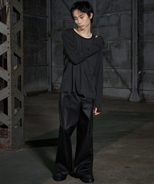 LANDNESS（ランドネス）の「【LANDNESS/ランドネス】U-Neck Finger-Hole Border L/S TEE/UネックフィンガーホールボーダーロングスリーブTEE（Tシャツ/カットソー・メンズ・ブラック/レッド/ホワイト・L/M/S）」の9枚目の写真