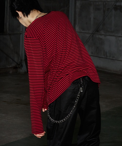 LANDNESS（ランドネス）の「【LANDNESS/ランドネス】U-Neck Finger-Hole Border L/S TEE/UネックフィンガーホールボーダーロングスリーブTEE（Tシャツ/カットソー・メンズ・ブラック/レッド/ホワイト・L/M/S）」の14枚目の写真