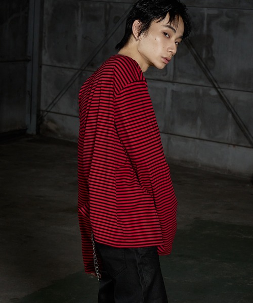 LANDNESS（ランドネス）の「【LANDNESS/ランドネス】U-Neck Finger-Hole Border L/S TEE/UネックフィンガーホールボーダーロングスリーブTEE（Tシャツ/カットソー・メンズ・ブラック/レッド/ホワイト・L/M/S）」の15枚目の写真