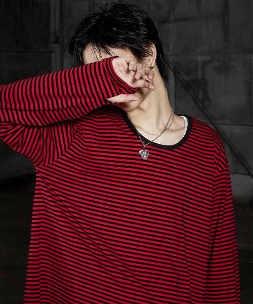 LANDNESS（ランドネス）の「【LANDNESS/ランドネス】U-Neck Finger-Hole Border L/S TEE/UネックフィンガーホールボーダーロングスリーブTEE（Tシャツ/カットソー・メンズ・ブラック/レッド/ホワイト・L/M/S）」の13枚目の写真