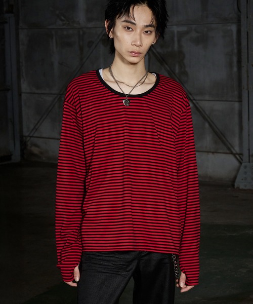 LANDNESS（ランドネス）の「【LANDNESS/ランドネス】U-Neck Finger-Hole Border L/S TEE/UネックフィンガーホールボーダーロングスリーブTEE（Tシャツ/カットソー・メンズ・ブラック/レッド/ホワイト・L/M/S）」の10枚目の写真