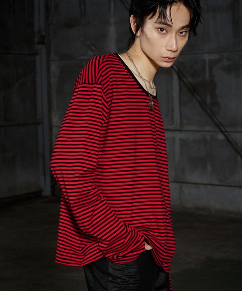 LANDNESS（ランドネス）の「【LANDNESS/ランドネス】U-Neck Finger-Hole Border L/S TEE/UネックフィンガーホールボーダーロングスリーブTEE（Tシャツ/カットソー・メンズ・ブラック/レッド/ホワイト・L/M/S）」の12枚目の写真
