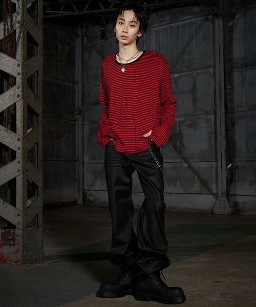 LANDNESS（ランドネス）の「【LANDNESS/ランドネス】U-Neck Finger-Hole Border L/S TEE/UネックフィンガーホールボーダーロングスリーブTEE（Tシャツ/カットソー・メンズ・ブラック/レッド/ホワイト・L/M/S）」の17枚目の写真