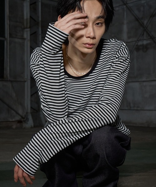 LANDNESS（ランドネス）の「【LANDNESS/ランドネス】U-Neck Finger-Hole Border L/S TEE/UネックフィンガーホールボーダーロングスリーブTEE（Tシャツ/カットソー・メンズ・ブラック/レッド/ホワイト・L/M/S）」の19枚目の写真