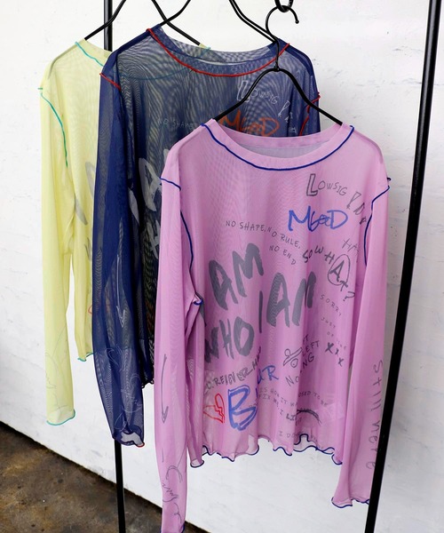 Cepica（セピカ）の「落書き風プリントシアートップス（Tシャツ/カットソー・レディース・イエロー/ネイビー/ピンク・FREE）」の5枚目の写真