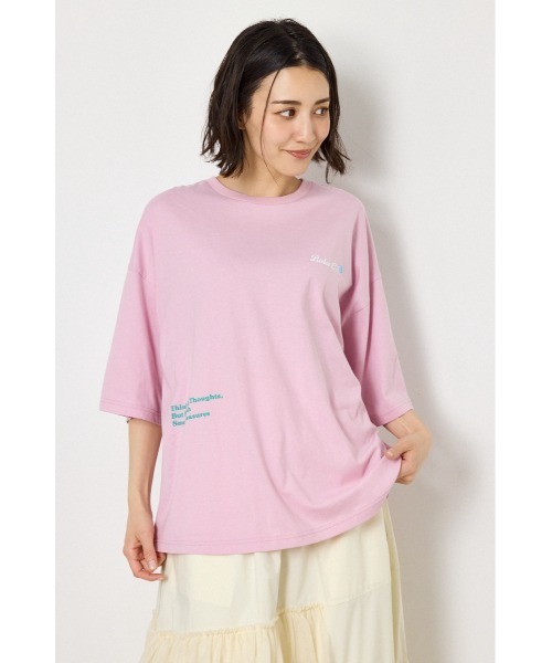 RODEO CROWNS WIDE BOWL(ロデオクラウンズワイドボウル)の「フラワースクリプトロゴ5分袖Tシャツ(Tシャツ/カットソー・レディース・オフホワイト/ライム/ブラック/ライトピンク・FREE)」の4枚目の写真