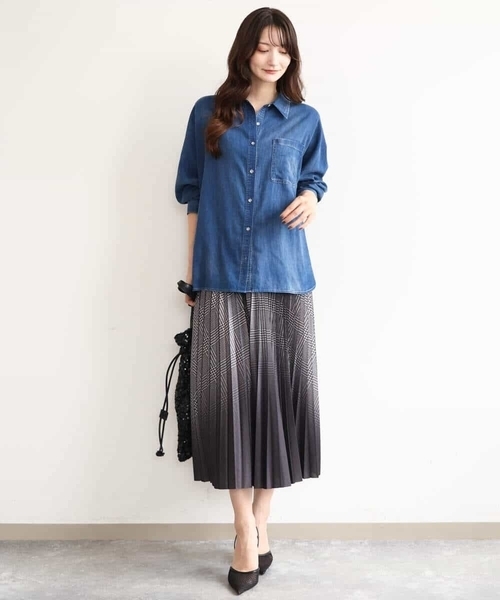 MK MICHEL KLEIN（エムケーミッシェルクラン）の「[洗える]グラデーションデザインニットプリーツスカート（スカート・レディース・ブラウン系/グレー系/ブルーグレー・38）」の18枚目の写真
