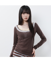 RL FRILL SLEEVE TEE(BROWN)