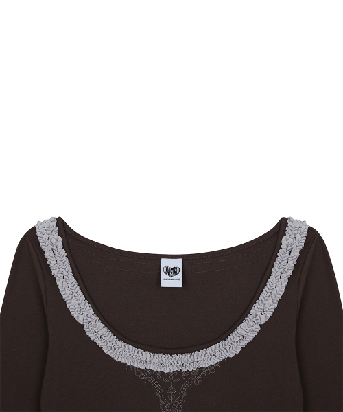 LUVISTRUE（ラヴイズトゥルー）の「RL FRILL SLEEVE TEE(BROWN)（Tシャツ/カットソー・レディース・その他・FREE）」の4枚目の写真