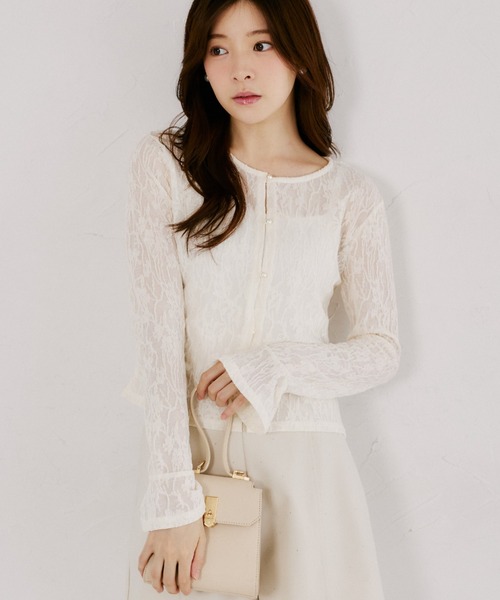 tocco closet(トッコ クローゼット)の「【ZOZO限定】シアーレース袖口フレアカーディガン(カーディガン/ボレロ・レディース・ブラック/アイボリー・M)」の1枚目の写真