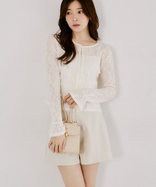 tocco closet(トッコ クローゼット)の「【ZOZO限定】シアーレース袖口フレアカーディガン(カーディガン/ボレロ・レディース・ブラック/アイボリー・M)」の5枚目の写真
