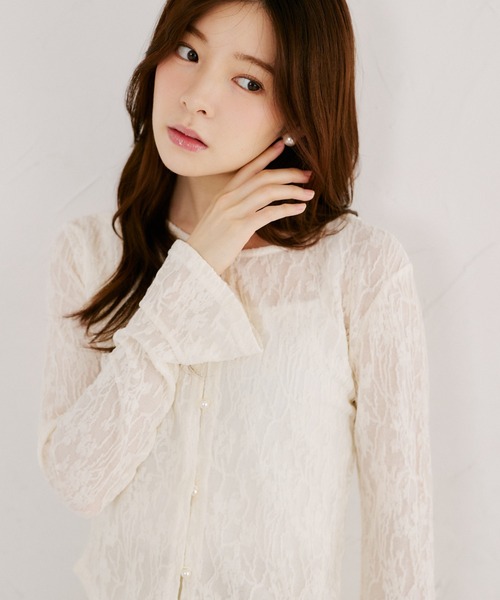 tocco closet(トッコ クローゼット)の「【ZOZO限定】シアーレース袖口フレアカーディガン(カーディガン/ボレロ・レディース・ブラック/アイボリー・M)」の7枚目の写真