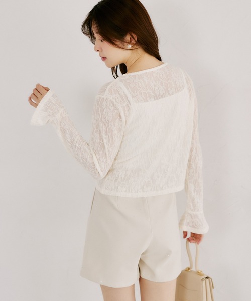 tocco closet(トッコ クローゼット)の「【ZOZO限定】シアーレース袖口フレアカーディガン(カーディガン/ボレロ・レディース・ブラック/アイボリー・M)」の8枚目の写真