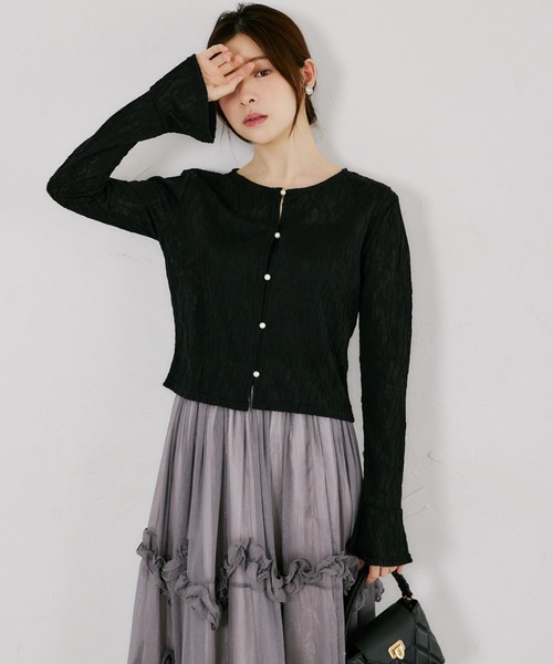 tocco closet(トッコ クローゼット)の「【ZOZO限定】シアーレース袖口フレアカーディガン(カーディガン/ボレロ・レディース・ブラック/アイボリー・M)」の19枚目の写真