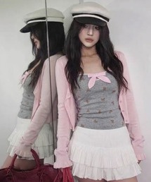 フロントリボン小花柄キャミ×ショートボレロSET