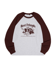フレンドシップドローイングアートラグラン長袖Tシャツ(ワイン)