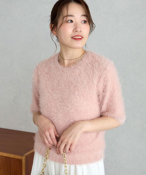 le.coeur blanc(ルクールブラン)の「フェザーヤーンハーフスリーブニット(ニット/セーター・レディース・ベージュ/オフホワイト/ピンク・38)」の13枚目の写真