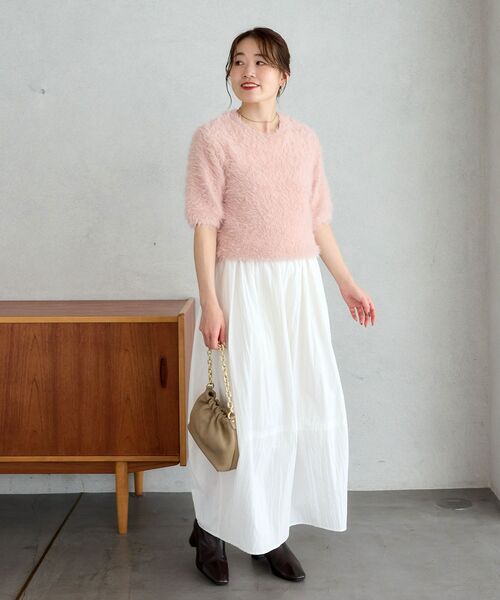 le.coeur blanc(ルクールブラン)の「フェザーヤーンハーフスリーブニット(ニット/セーター・レディース・ベージュ/オフホワイト/ピンク・38)」の17枚目の写真