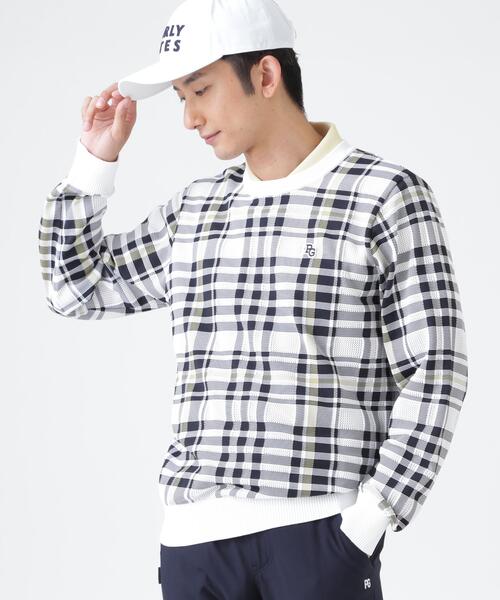 PEARLY GATES(パーリーゲイツ)の「【PEARLY GATES】14Gメッシュクルーネックニットプルオーバー <チェック柄> (MENS)(ニット/セーター・メンズ・ホワイト系その他・MEDIUM/LARGE/XX-LARGE/X-LARGE)」の1枚目の写真