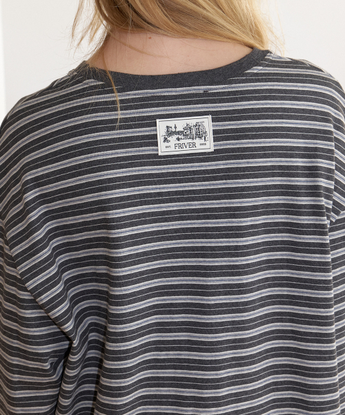 FRIVER07（フリバー07）の「Stripe ringer long t-shirt [FRFA06LT06]_Gray（Tシャツ/カットソー・レディース・ライトグレー・FREE）」の2枚目の写真