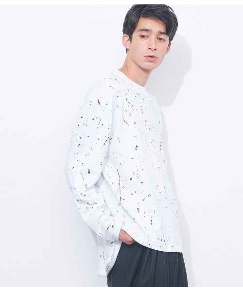 ADAM ET ROPE'（アダムエロペ）の「ドリッピングスウェット（スウェット・メンズ・ホワイト/ブラック・MEDIUM/L/M）」の2枚目の写真