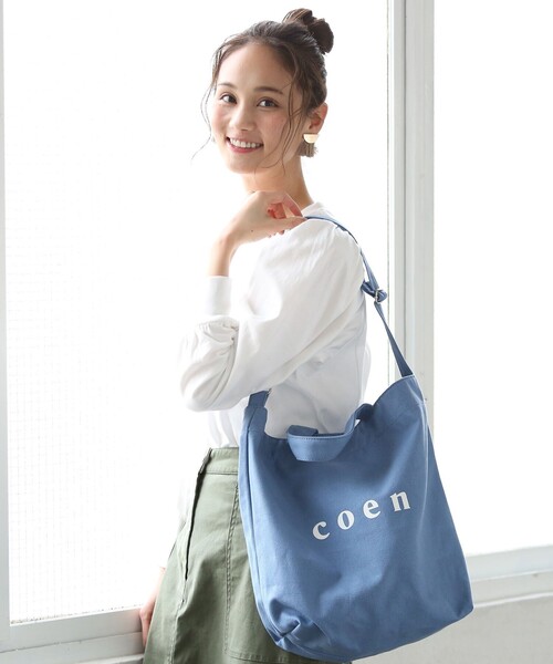 coen（コーエン）の「coen2WAYロゴトートバッグ（トートバッグ・レディース・オフホワイト/ブラック/シルバー/カーキ/ライトブルー/ライトピンク・FREE）」の4枚目の写真