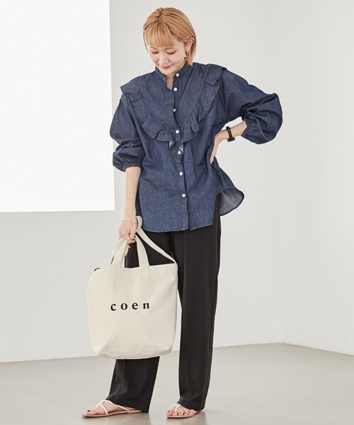coen（コーエン）の「coen2WAYロゴトートバッグ（トートバッグ・レディース・オフホワイト/ブラック/シルバー/カーキ/ライトブルー/ライトピンク・FREE）」の8枚目の写真