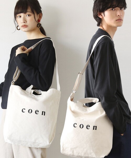 coen（コーエン）の「coen2WAYロゴトートバッグ（トートバッグ・レディース・オフホワイト/ブラック/シルバー/カーキ/ライトブルー/ライトピンク・FREE）」の11枚目の写真