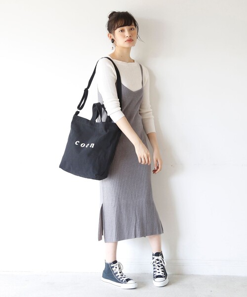 coen（コーエン）の「coen2WAYロゴトートバッグ（トートバッグ・レディース・オフホワイト/ブラック/シルバー/カーキ/ライトブルー/ライトピンク・FREE）」の13枚目の写真