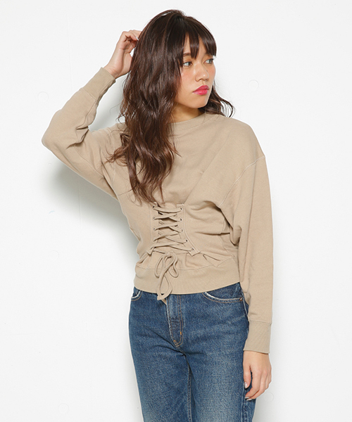 SLY（スライ）の「FRONT LACE UP SW TOPS（Tシャツ/カットソー・レディース・ブラック/ピンク系その他/トップグレー/ベージュ・FREE）」の3枚目の写真