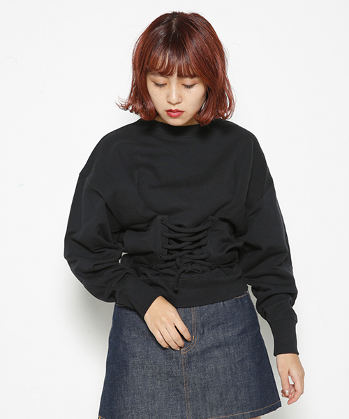 SLY（スライ）の「FRONT LACE UP SW TOPS（Tシャツ/カットソー・レディース・ブラック/ピンク系その他/トップグレー/ベージュ・FREE）」の2枚目の写真