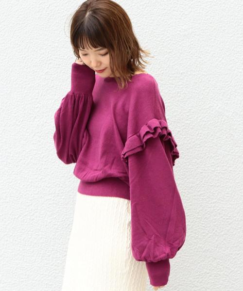 Another Edition(アナザーエディション)の「袖フリルプルオーバー ◆(ニット/セーター・レディース・ベージュ/パープル/ダークグレー・FREE)」の3枚目の写真