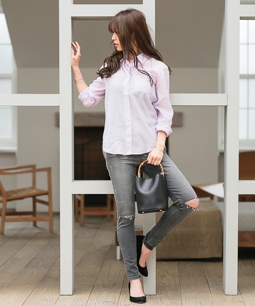 BAYFLOW（ベイフロー）の「BAYFLOW／ラミーコットンシャツ 18SS（シャツ/ブラウス・レディース・ホワイト/イエロー/ピンク/サックスブルー/カーキ/ラベンダー・SMALL/MEDIUM/LARGE）」の5枚目の写真