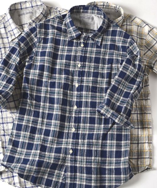 SHIPS(シップス)の「SU: トップチェック 7スリーブシャツ(シャツ/ブラウス・メンズ・ネイビー/グレー/イエロー・SMALL/MEDIUM/LARGE/X-LARGE)」の1枚目の写真