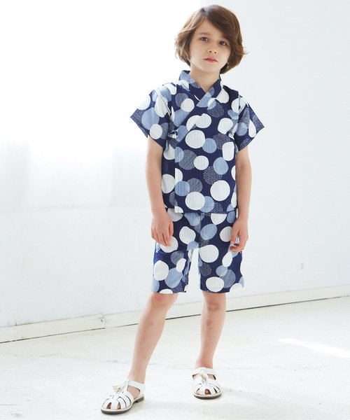 apres les cours（アプレレクール）の「ランダムドット柄甚平セット（浴衣・キッズ・ネイビー/マスタード・90/100/110/120/80/130）」の3枚目の写真