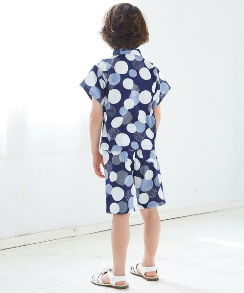 apres les cours（アプレレクール）の「ランダムドット柄甚平セット（浴衣・キッズ・ネイビー/マスタード・90/100/110/120/80/130）」の4枚目の写真