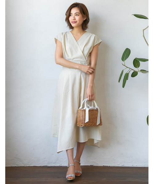 Re:EDIT（リエディ）の「リネンタッチカシュクールイレヘムワンピース（ワンピース・レディース・ベージュ/ブルー・MEDIUM）」の3枚目の写真