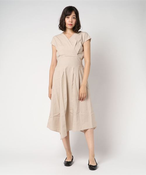 Re:EDIT（リエディ）の「リネンタッチカシュクールイレヘムワンピース（ワンピース・レディース・ベージュ/ブルー・MEDIUM）」の1枚目の写真