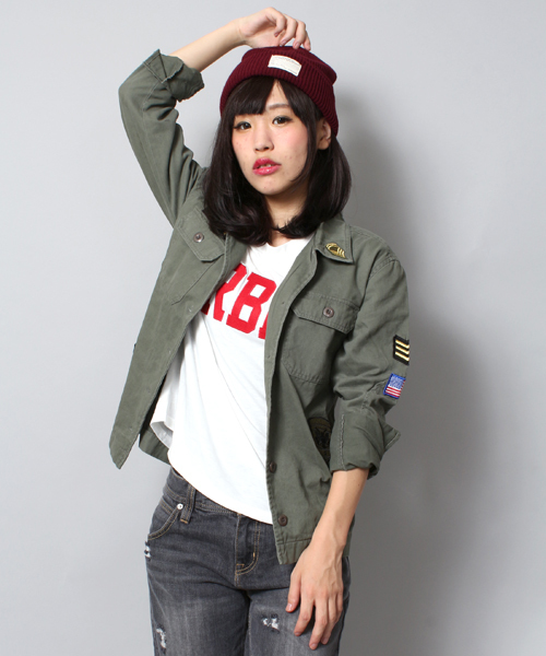 WEGO（ウィゴー）の「WEGO/ワッペンミリタリージャケット（ミリタリージャケット・レディース・カーキ/ネイビー/その他1・FREE）」の2枚目の写真