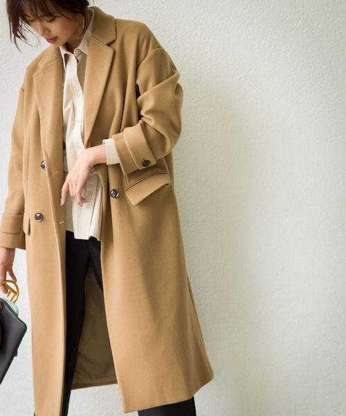 【美品】ETTONE CANONICO チェスターコート ダブル L アルパカ混 アルパカ混 グレンチェックチェスターコート（アウター