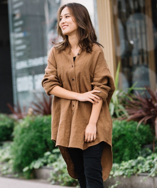 Munich（ミューニック）の「ウールリネンビエラビッグシルエットシャツ（シャツ/ブラウス・レディース・オフホワイト/ブラック/ブラウン・FREE）」の3枚目の写真