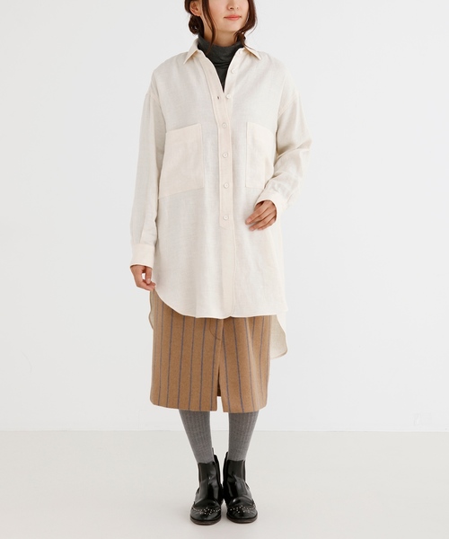 Munich（ミューニック）の「ウールリネンビエラビッグシルエットシャツ（シャツ/ブラウス・レディース・オフホワイト/ブラック/ブラウン・FREE）」の4枚目の写真