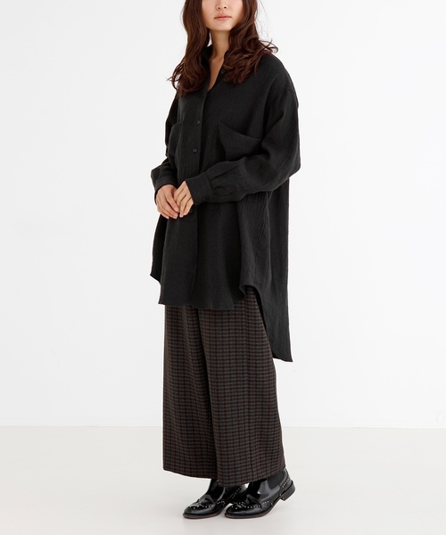 Munich（ミューニック）の「ウールリネンビエラビッグシルエットシャツ（シャツ/ブラウス・レディース・オフホワイト/ブラック/ブラウン・FREE）」の6枚目の写真